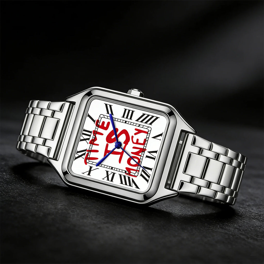 Montre Quartz Business – Cadran Carré, Acier Inoxydable, Étanche