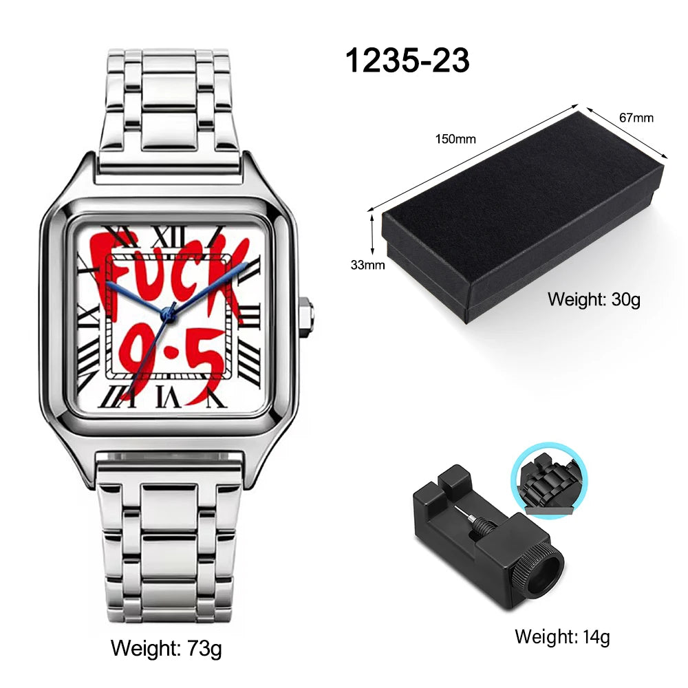 Montre Quartz Business – Cadran Carré, Acier Inoxydable, Étanche