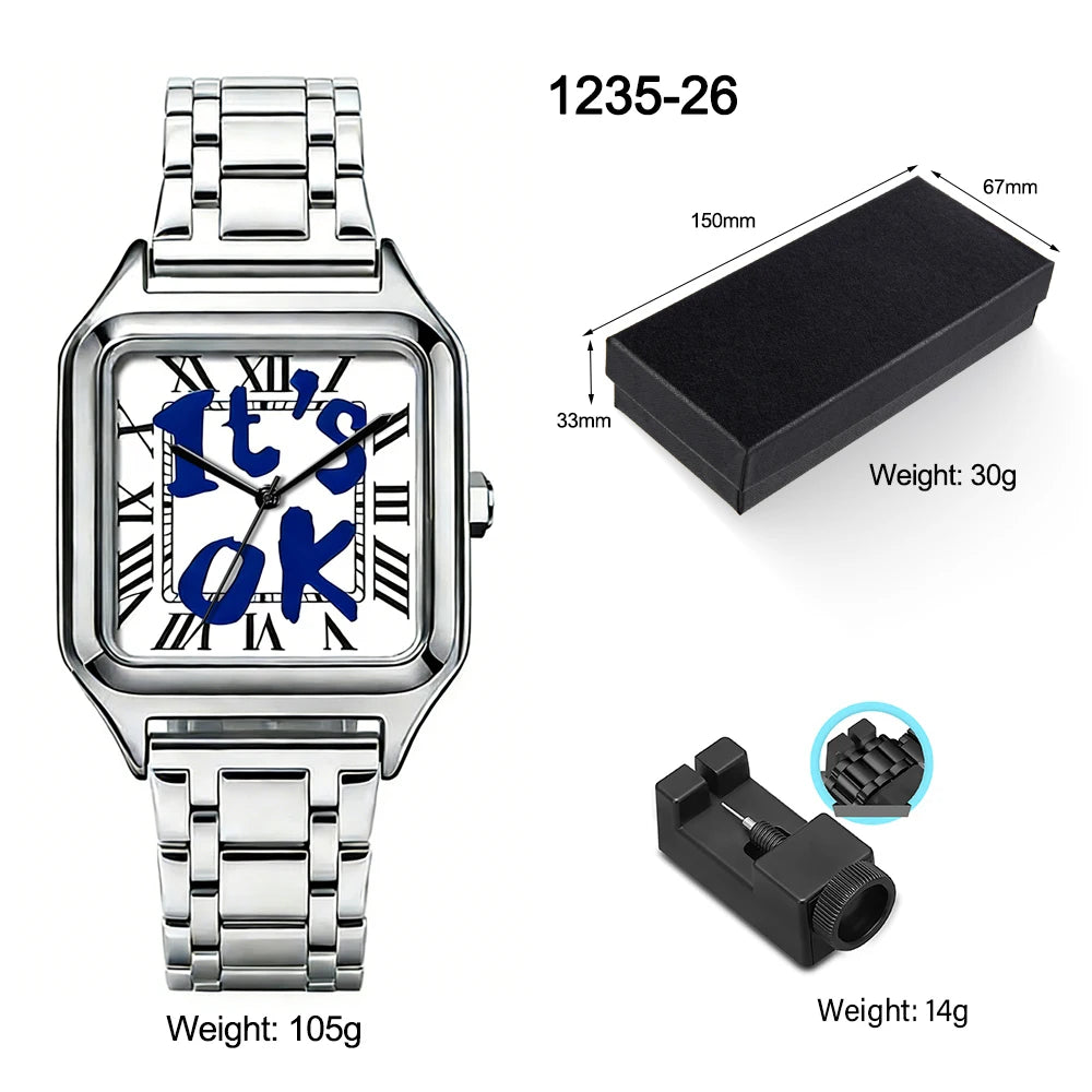 Montre Quartz Business – Cadran Carré, Acier Inoxydable, Étanche