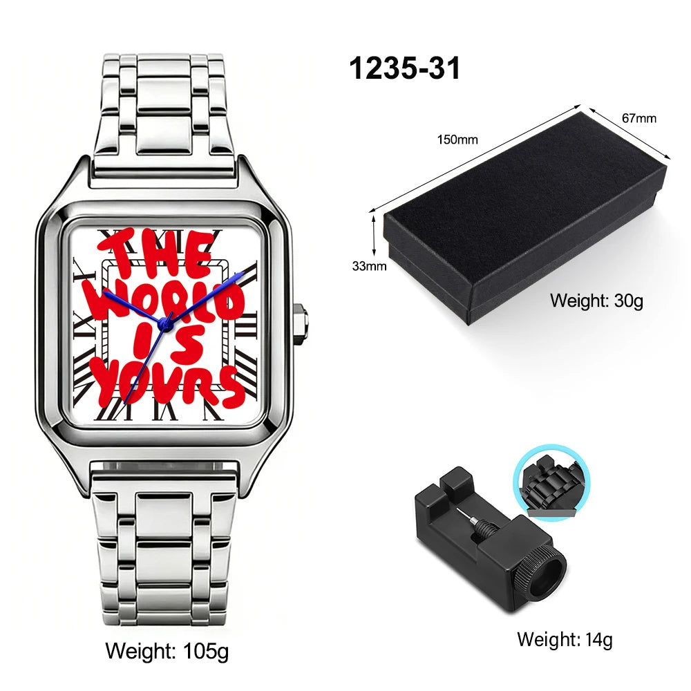 Montre Quartz Business – Cadran Carré, Acier Inoxydable, Étanche