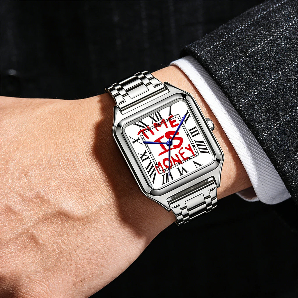 Montre Quartz Business – Cadran Carré, Acier Inoxydable, Étanche