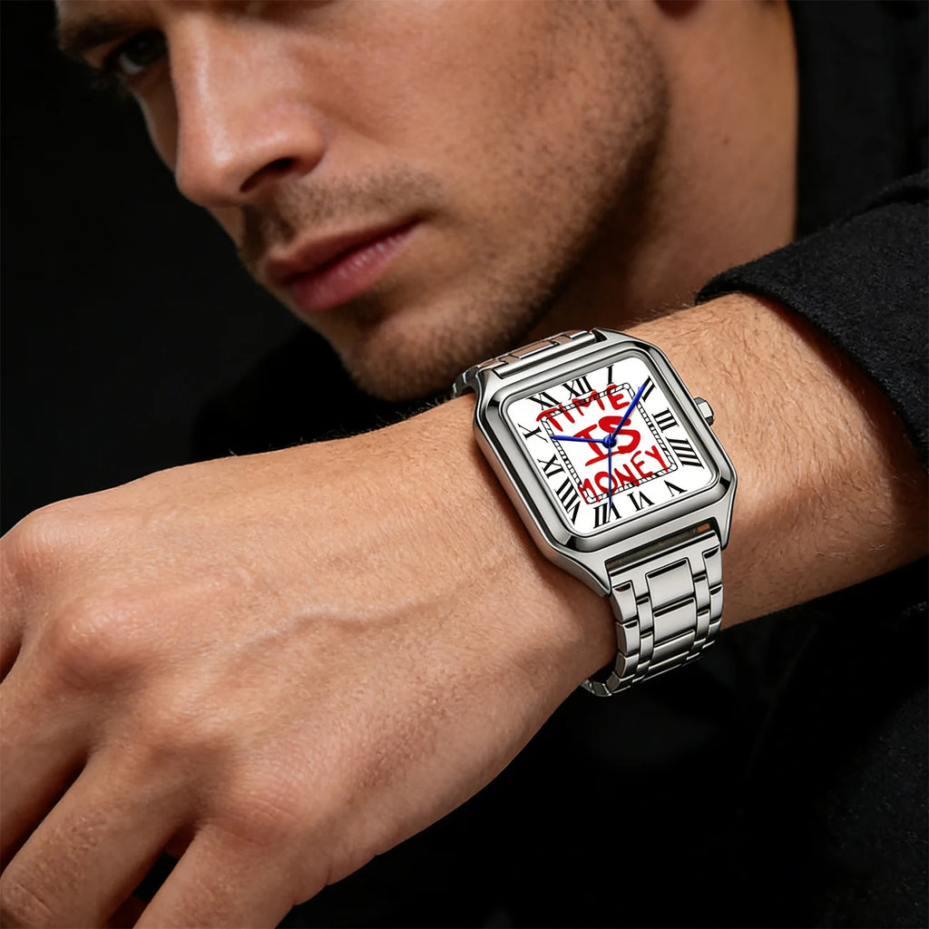 Montre Quartz Business – Cadran Carré, Acier Inoxydable, Étanche