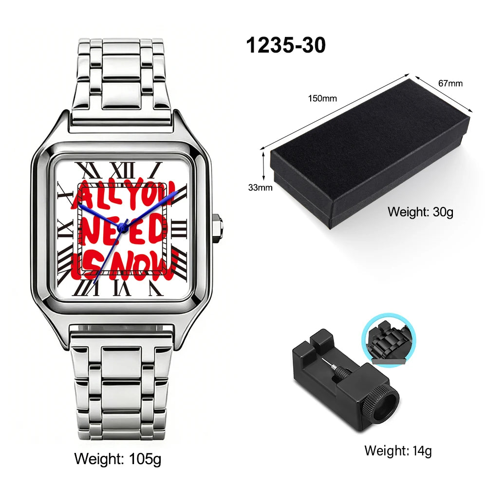 Montre Quartz Business – Cadran Carré, Acier Inoxydable, Étanche