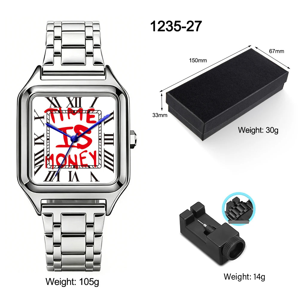 Montre Quartz Business – Cadran Carré, Acier Inoxydable, Étanche